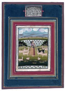Todi ragini - En dame som spiller en vina i et landskap med dyr, 1810-20 av Indian School