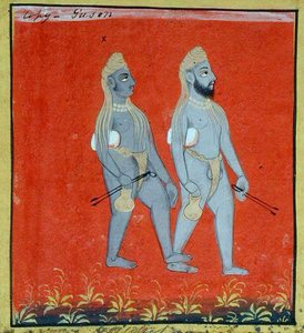 Two Gosains, Religious Mendicants, Udaipur, ca. 1810-20 (gouache på papir) (detalj) (se også 136600) av Indian School