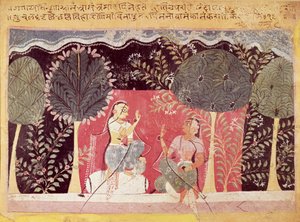 To prinser i en hage, fra Gita Govinda av Indian School