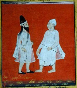 Two Wandering Muslim Faqirs (jangam) Religious Mendicants, Udaipur, ca. 1810-20 (gouache på papir) (detalj) (se også 136600) av Indian School