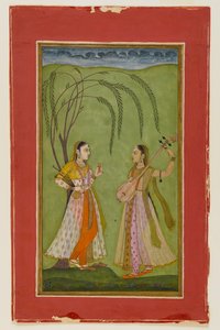 To damer i et landskap, ca. 1725 (ugjennomsiktig wc på papir) av Indian School