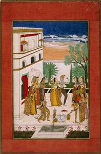 Vasanta Ragini, Radha & Krishna danser, ca. 1760 (akvarell på papir) av Indian School