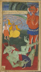 Vol.1 fol.38 Rama og Laksmana konfronter demonene Marica og Subahu Mohana (ugjennomsiktig wc, blekk og gull på papir) av Indian School