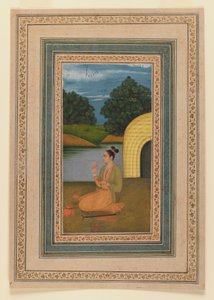 Yogini i et landskap, ca. 1760 (wc på papir) (recto of 375848) av Indian School