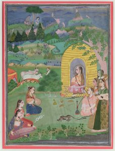Yoginis (kvinnelige hinduistiske asketer) i et landskap, Bikaner School, ca. 1680 av Indian School