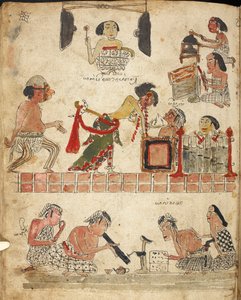 Folk som spiller musikk, danser og røyker, illustrasjon fra 'Serat Damar Wulan' eller 'The Romance of Damar Wulan' (penn og blekk med akvarell på papir) av Indonesian School