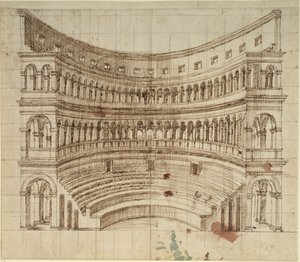 Et amfiteater (penn og blekk på papir) av Inigo Jones