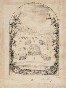 En hær (penn og blekk på papir) av Inigo Jones