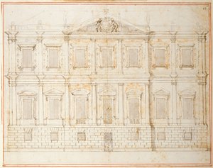 Forhøyning av det nest siste designet for Banqueting House, Whitehall, ca. 1619 (penn og blekk på papir) av Inigo Jones