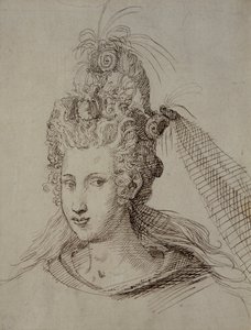 Hodeplagg, sannsynligvis for Anne av Danmark (penn og blekk på papir) av Inigo Jones