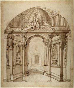 Interiør av palasset, ca. 1611 (penn og blekk på papir) av Inigo Jones