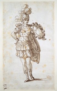 Ridder eller godseier som bærer et skjold (penn og blekk på papir) av Inigo Jones