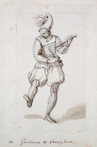 Mann med rutenett og skohorn (penn og blekk på papir) av Inigo Jones