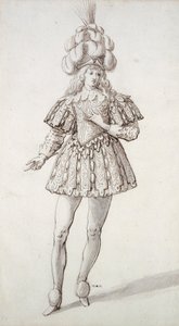 Masker med fjær og sky (penn og blekk på papir) av Inigo Jones