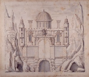 Oberons palass, ca. 1611 (penn og blekk på papir)