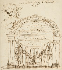 Scene fra et uidentifisert skuespill i Cockpit-in-Court av Inigo Jones