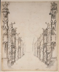 The House of Oceanus (penn og blekk på papir) av Inigo Jones
