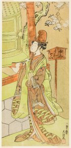 Skuespilleren Iwai Hanshiro IV som Kiyohime i stykket Hidakagawa Iriai-zakura, fremført på Morita Theatre i den niende måneden, 1770 av Ippitsusai Bunchō