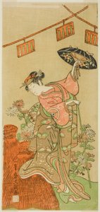 The Actor Iwai Hanshiro IV as Otatsu-gitsune in the Play Nue no Mori Ichiyo no Mato, Performed at the Nakamura Theater in the Eleventh Month, 1770   1296434   no       norwegian Successfully Translated  Original: Design for a Gothic-style library, Regency  av Ippitsusai Bunchō