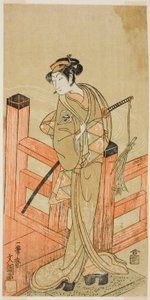 Skuespilleren Nakamura Matsue I som Tsuchiya Umegawa forkledd som den kvinnelige sumobryteren Oyodo (?) i stykket Naniwa no Onna-zumo (?), fremført på Nakamura Theatre (?) i den sjette måneden, 1770 (?) av Ippitsusai Bunchō