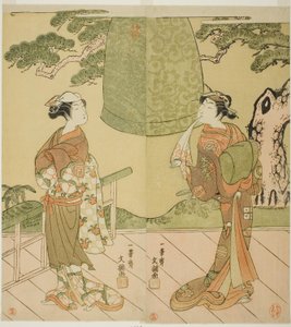 The Actors Ichimura Uzaemon IX as Shume no Hangan Morihisa (right), and Sanogawa Ichimatsu II as Chujo (left), in the Play Edo no Hana Wakayagi Soga, Performed at the Ichimura Theater in the Second Month, 1769   1282000   no       norwegian Successfully Tr av Ippitsusai Bunchō