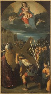 Heraclius I (vers 575-641) rapporte la Vraie Croix a Jerusalem - Keiser Heraclius returnerer det sanne korset til Jerusalem, av Scarsellino (Scarsella), Ippolito (1551-1620). Olje på lerret. Mål: 181x101 cm. Nationalmuseum Stockholm