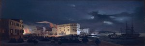 Italia, nattfestival i San Pietro di Castello, en øy i Venezia-lagunen av Ippolito Caffi, olje på lerret, av Ippolito Caffi