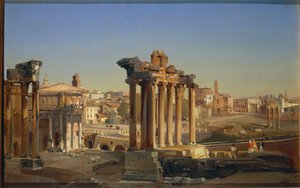 Italia, Roma, utsikt over Forum Romanum med Saturn-tempelet av Ippolito Caffi