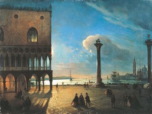 Piazzetta San Marco i måneskinn, Venezia, av Ippolito Caffi (1809-1866), olje på lerret, 52x70 cm av Ippolito Caffi