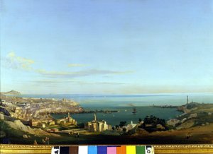 Utsikt over Genova. Maleri av Ippolito Caffi, rundt 1840. Gener, Nervi. Galleri for moderne kunst.