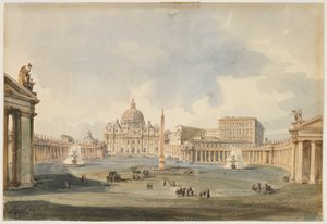 Utsikt over Petersplassen og basilikaen i Roma, ca. 1846
