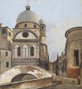 Utsikt til kirkene Maria dei Miracole og Santa Maria Nova i Venezia av Ippolito Caffi