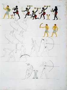 Militære scener, soldater med buer og piler, fra gravene til Beni Hasan, plate CXVIII, fra monumenter i Egypt og Nubia: sivile monumenter av Ippolito Rosellini