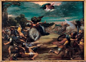 La conversion sur le chemin de Damas (Saint Paul) - Konverteringen på vei til Damaskus - Maleri av Ippolito Scarsellino (Scarsella) (1551-1620), Olje på tre 1590-1595 (39x55 cm) - Musei Capitolini, Roma av Ippolito Scarcella