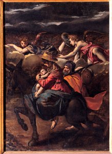 La fuite en Egypte - The Flight into Egypt - Maleri av Ippolito Scarsellino (Scarsella) (1551-1620), Olje på lerret 1585 (101x73 cm) - Musei Capitolini, Roma av Ippolito Scarcella