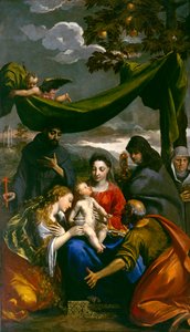 Jomfru og barn med de hellige Maria Magdalena, Peter, Klara, Frans og en abbedisse, ca. 1600