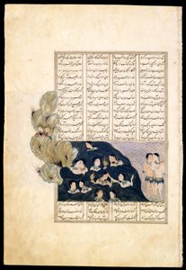 Iskander ser på sirenene. Manuskriptbelysning fra eposet Iskandar-nameh av Iranian Master