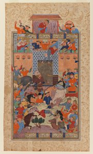 Folio from a Shahnameh: The Iranians Capture Afrasiyabs Fortress, ca. 1580-1590 (blekk og ugjennomsiktig wc på papir)