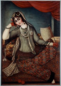 Iransk kunst: "" Girl at the Fan"" Maleri av Shiraz School
