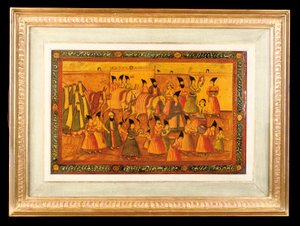 En av et par malte paneler, Qajar Iran, 1850-75 av Iranian School