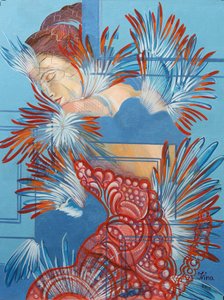 Rød kjole og chickadees, 2015 av Irina Corduban