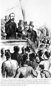 Michael Davitt henvendte seg til 100 000 personer i Jones Wood, USA, fra Irish World, 5. juni 1880 av Irish School