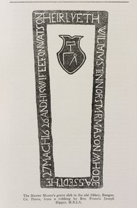 Trykk fra en Master Masons gravplate i det gamle klosteret, Bangor, Co. Down, datert 1626 av Irish School