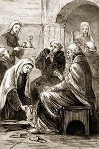 St. Brigit underholder en biskop, fra The Trias Thaumaturga, eller Three Wonder-Working Saints of Ireland, av Mary Cusack (1829-99) utgitt ca. 1890-tallet