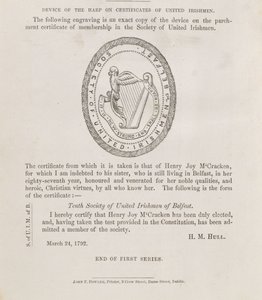 Selet til Society of United Irishmen of Belfast, ca. 1792 (gravering) av Irish School