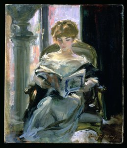 Kvinne leser (olje på lerret)