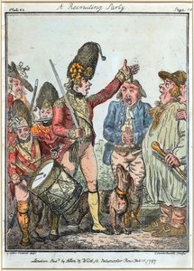 "Et rekrutteringsparti" av Isaac (after) Cruikshank