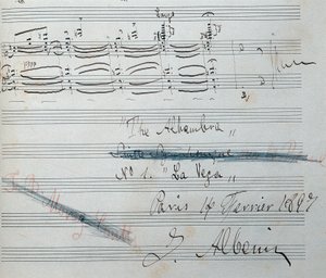 Noter til pianosuiten "" La Vega "" med autograf av Isaac Albeniz (1860-1909), spansk komponist og pianist. Manuskriptdato 14. februar 1897. Catalonias nasjonalbibliotek. av Isaac Albeniz