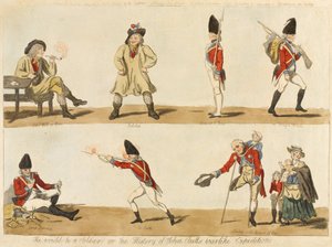 Ville han bli soldat? eller History of John Bulls krigerske ekspedisjon, 1793 (farget etsning) av Isaac Cruikshank