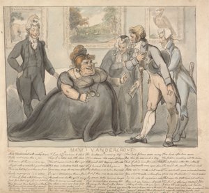 Ma'm Vandercrout og friere av Isaac Cruikshank